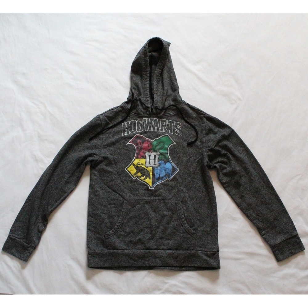 Harry Potter Sweatshirt Mens Small Gray Hogwarts Crest Hoodie Pullover